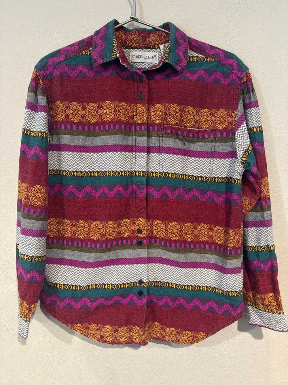 Cabin Creek Medium Southwestern Geometric Button Up Shirt Boho Western